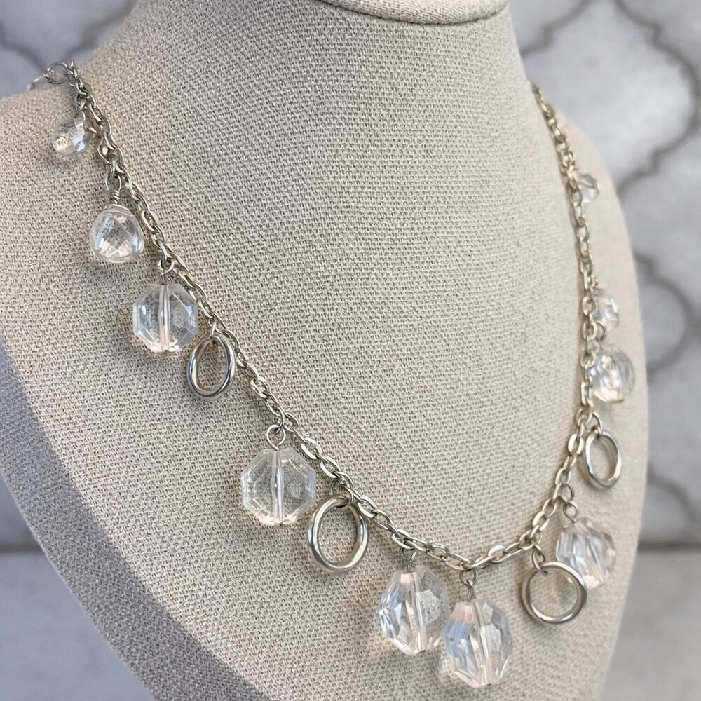 ✨ Banana Republic Silver-Tone Charm Necklace with Faceted Crystal Beads ✨